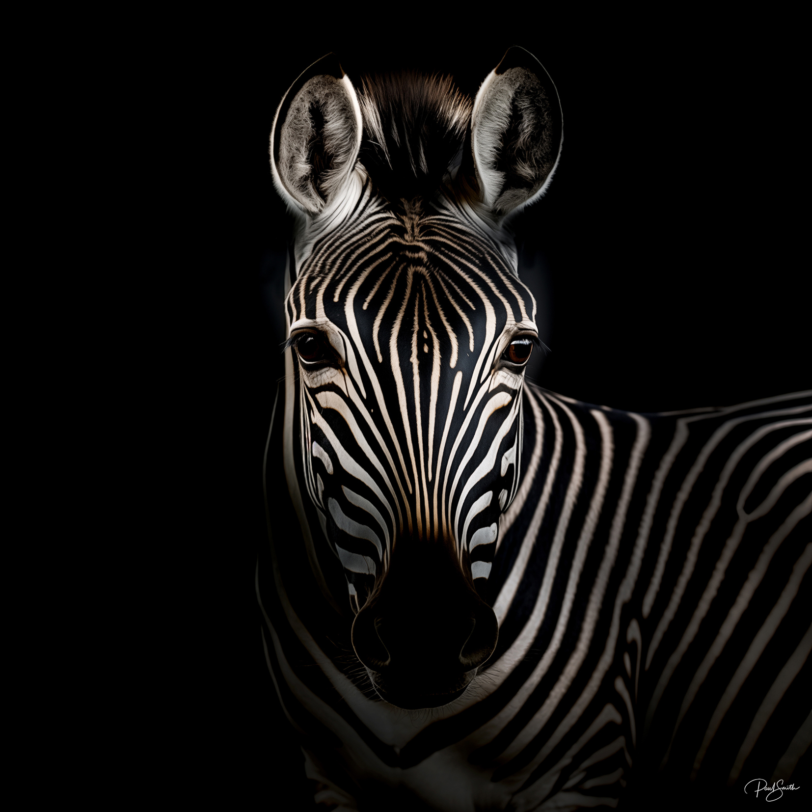 moody image of a Zebras head and neck